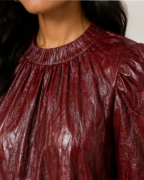 Bordeaux Luxe Crinkle Faux Leather Swing Dress