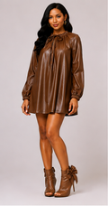 Mocha Luxe Open-Back Faux Leather Dress