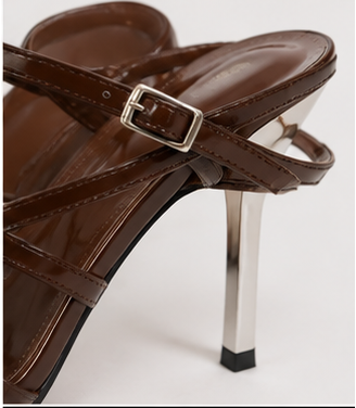 Chocolate Pom-Pom Strappy Heels