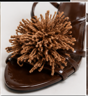 Chocolate Pom-Pom Strappy Heels