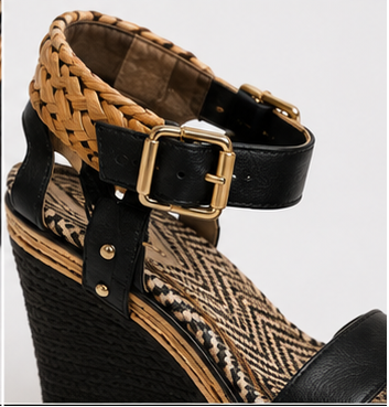 Black & Natural Woven Platform Wedge Sandals