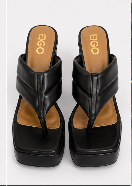 EGO Black Platform Thong Heels