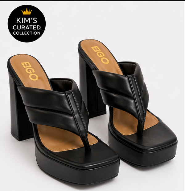 EGO Black Platform Thong Heels