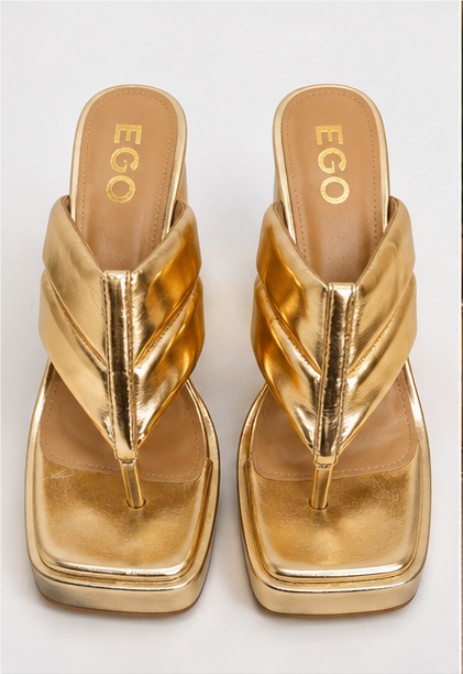 EGO Metallic Gold Platform Thong Heels