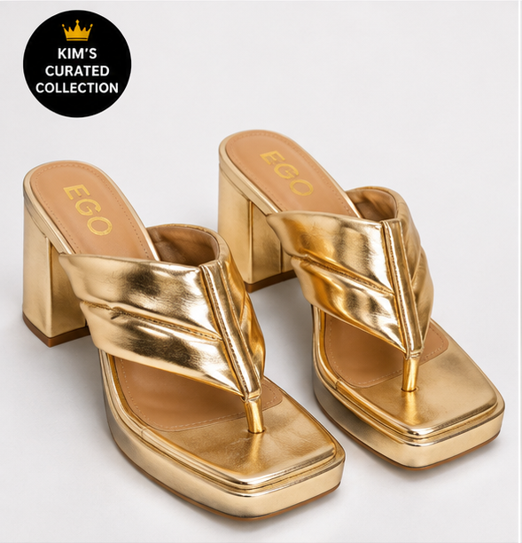 EGO Metallic Gold Platform Thong Heels