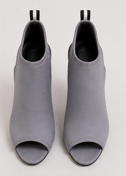 Gray Peep-Toe Stiletto Booties