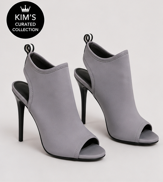 Gray Peep-Toe Stiletto Booties