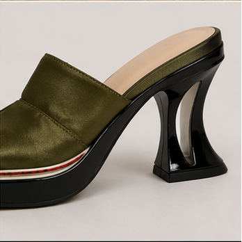 Olive Floral Appliqué Heeled Mules