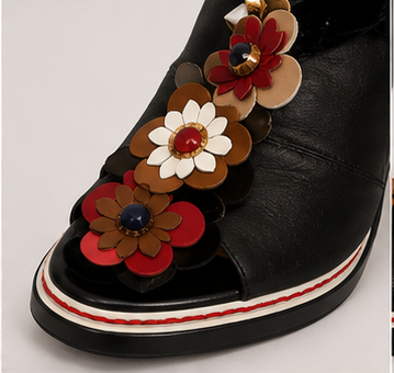 Black Floral Appliqué Statement Heels