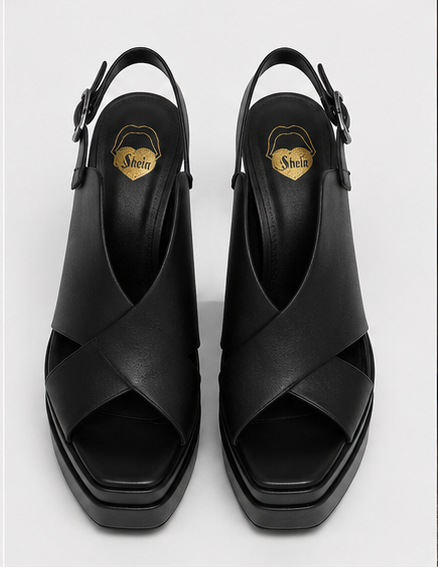 Black Sculpted Platform Slingback Heels