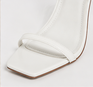 White Square-Toe Stiletto Sandals