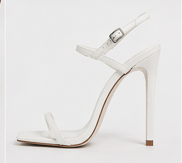 White Square-Toe Stiletto Sandals