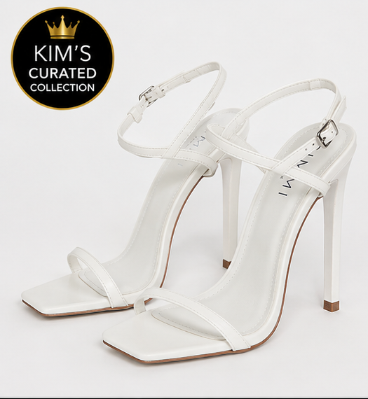 White Square-Toe Stiletto Sandals