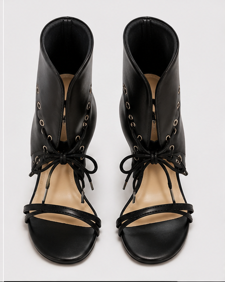 Black Corset Lace-Up Heeled Sandals