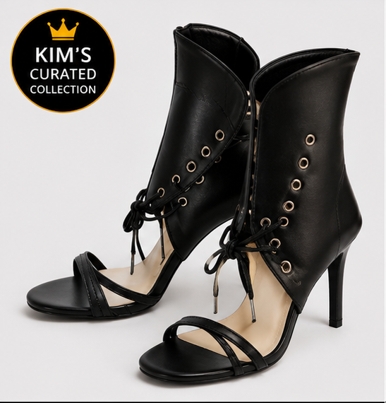 Black Corset Lace-Up Heeled Sandals