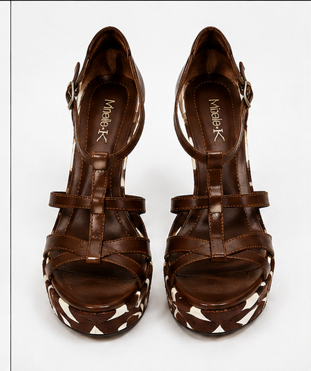 Brown & White Printed Platform Heels