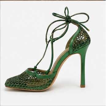 Metallic Green Mesh Heels