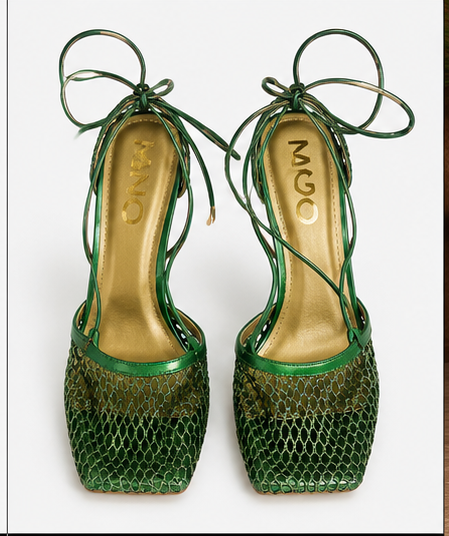 Metallic Green Mesh Heels