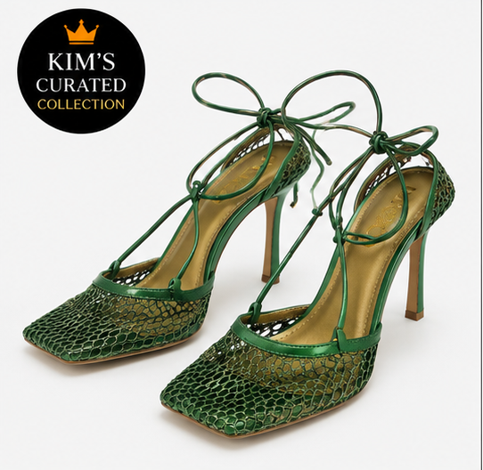 Metallic Green Mesh Heels