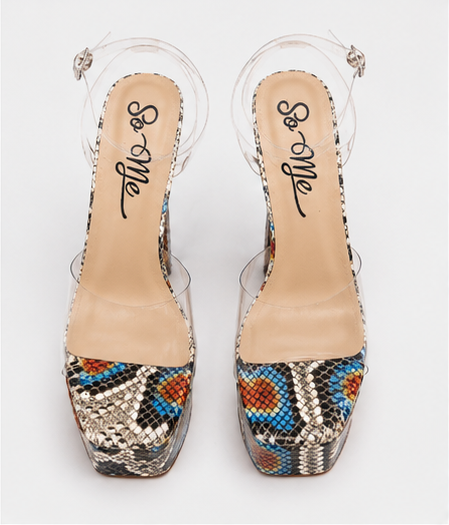Clear Snake Square-Toe Heels