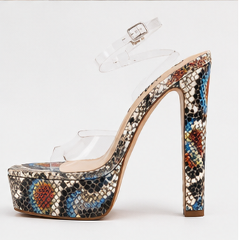 Clear Snake Square-Toe Heels