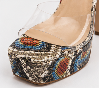 Clear Snake Square-Toe Heels