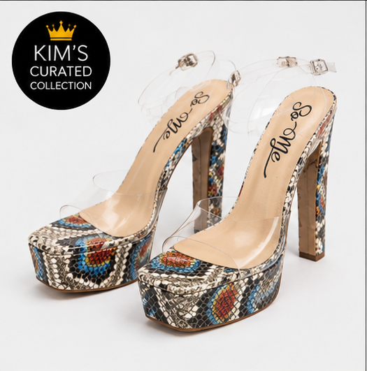 Clear Snake Square-Toe Heels