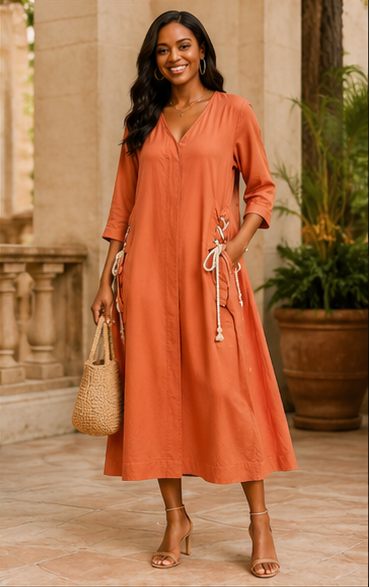 Copper Satin Midi Dress