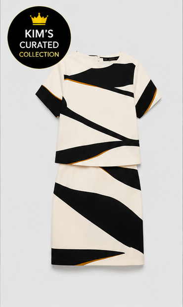 Ivory Abstract Colorblock Dress