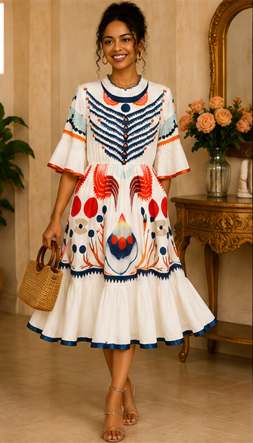 Artisan Ivory Print Dress