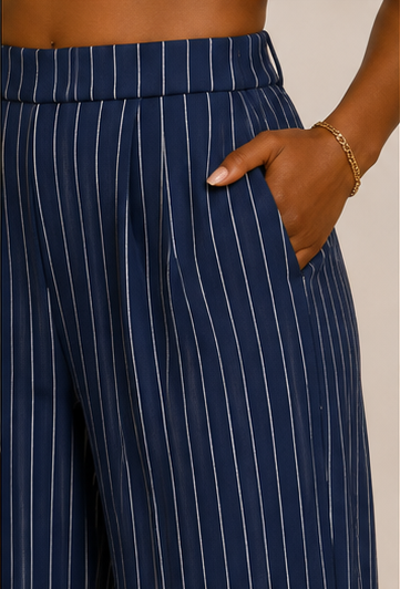 Executive Edge Navy Pinstripe Peplum Pants Set
