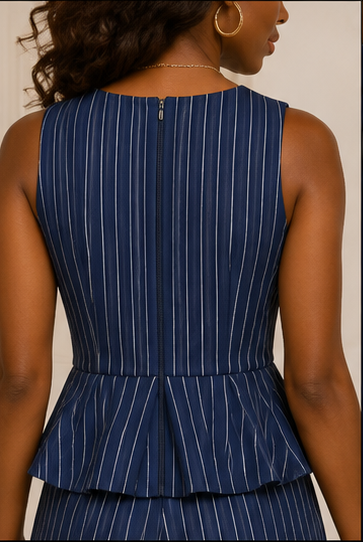 Executive Edge Navy Pinstripe Peplum Pants Set
