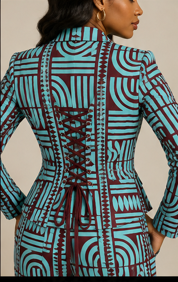 Aqua Muse Geometric Corset-Back Pantsuit
