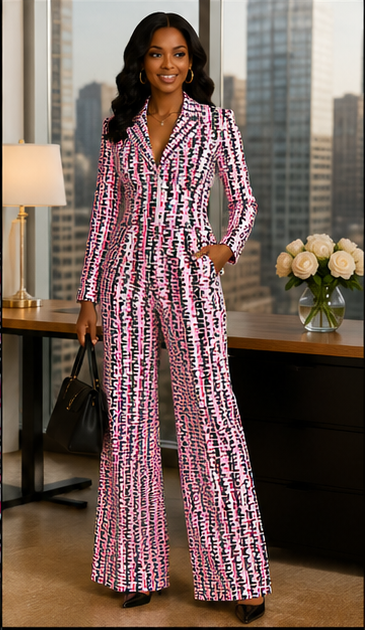 Power Play Pink Geo-Print Pantsuit