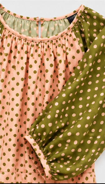 Peach Garden Contrast-Sleeve Dress