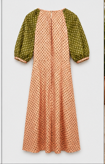 Peach Garden Contrast-Sleeve Dress