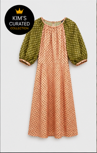 Peach Garden Contrast-Sleeve Dress