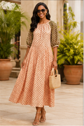 Peach Garden Contrast-Sleeve Dress