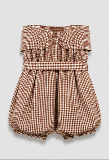 Cocoa Check Belted Romper