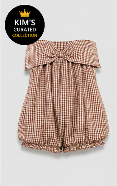 Cocoa Check Belted Romper