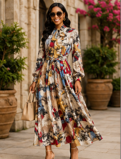 Blue Garden Watercolor Dress