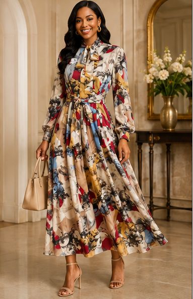 Blue Garden Watercolor Dress