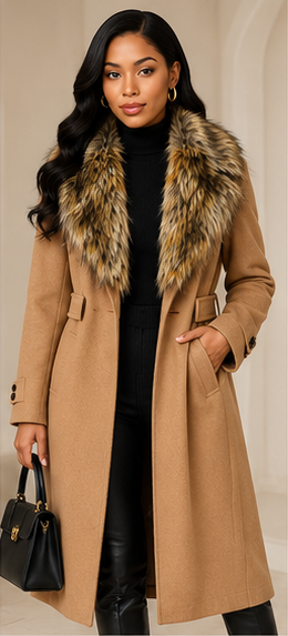 Express Faux Fur Collar Belted Coat – Camel