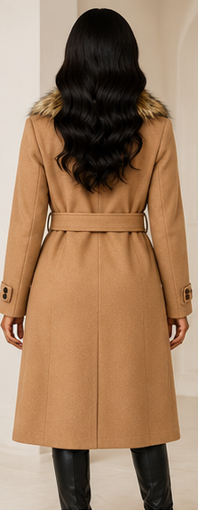 Express Faux Fur Collar Belted Coat – Camel
