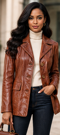 Cognac Legacy Pelle Studio Leather Blazer