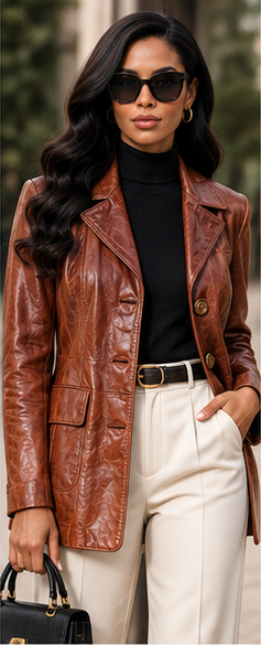 Cognac Legacy Pelle Studio Leather Blazer