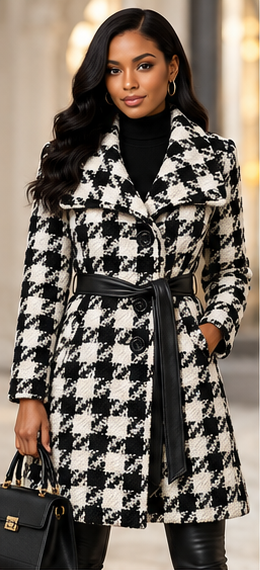 The Madison Houndstooth Belted Coat