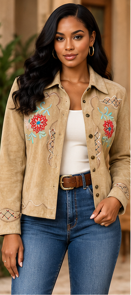 Desert Bloom Embroidered Suede Jacket