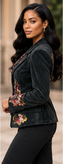 Midnight Garden Embellished Suede-Look Blazer