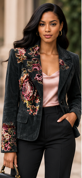Midnight Garden Embellished Suede-Look Blazer